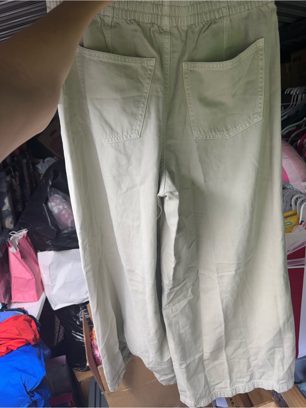 Light Olive Wide-Leg Drawstring Pants - Picture 2 of 2